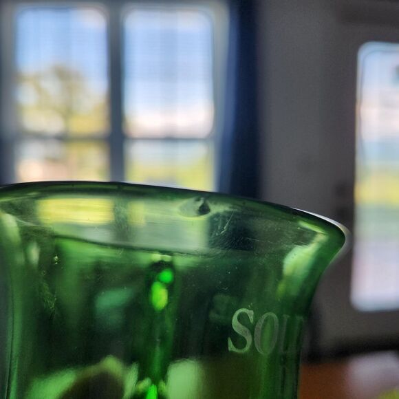 EAPG Antique Green Glass Mugs Colorado Lacy Medallion Gold Set 2 Souvenir MI OH - Picture 10 of 10